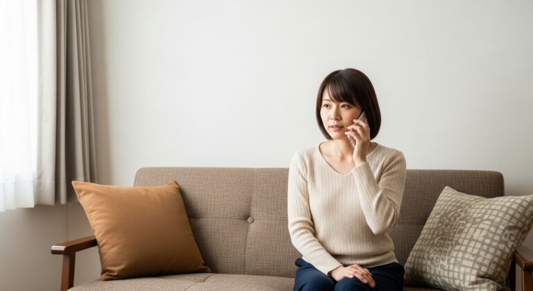 電話占いをする女性