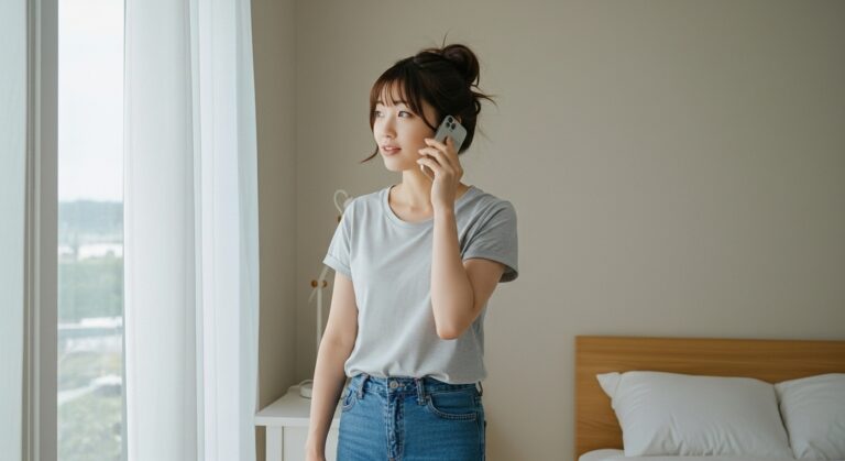電話占いをする女性