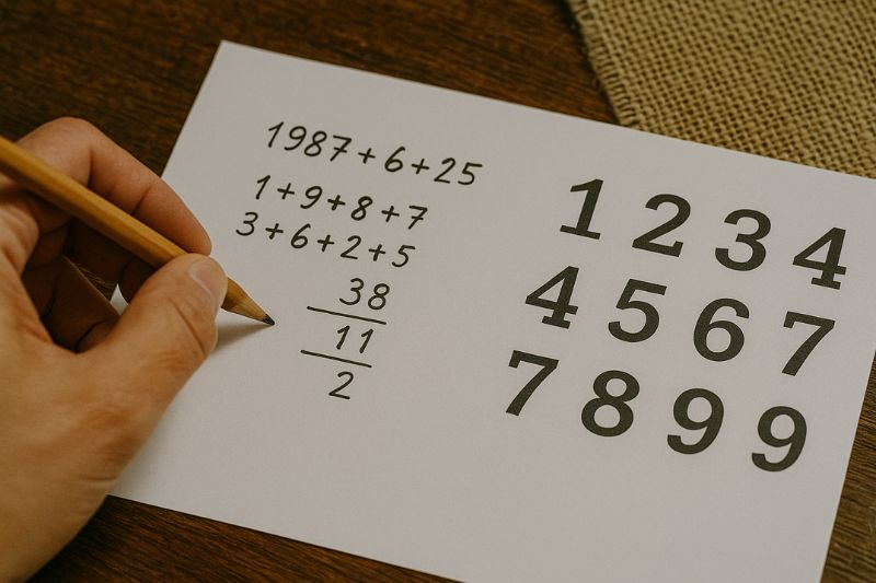 紙に数字を書きながら数秘術を読み解く手元